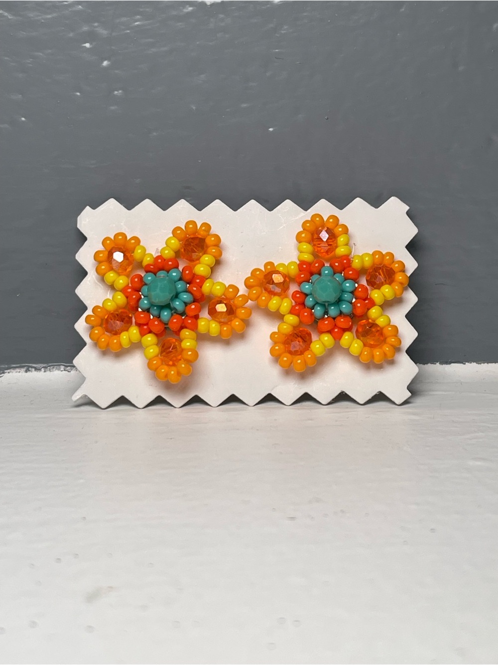 Huichol Beaded Flower Stud Earrings